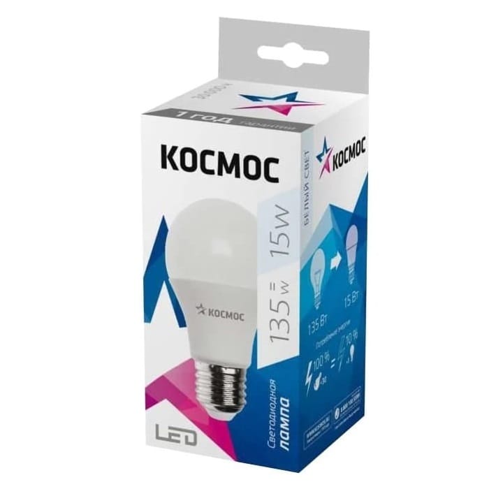 Лампа КОСМОС ЭКОНОМИК LED А60 15W 4500K E27 LkecLED15wA60E2745 14525